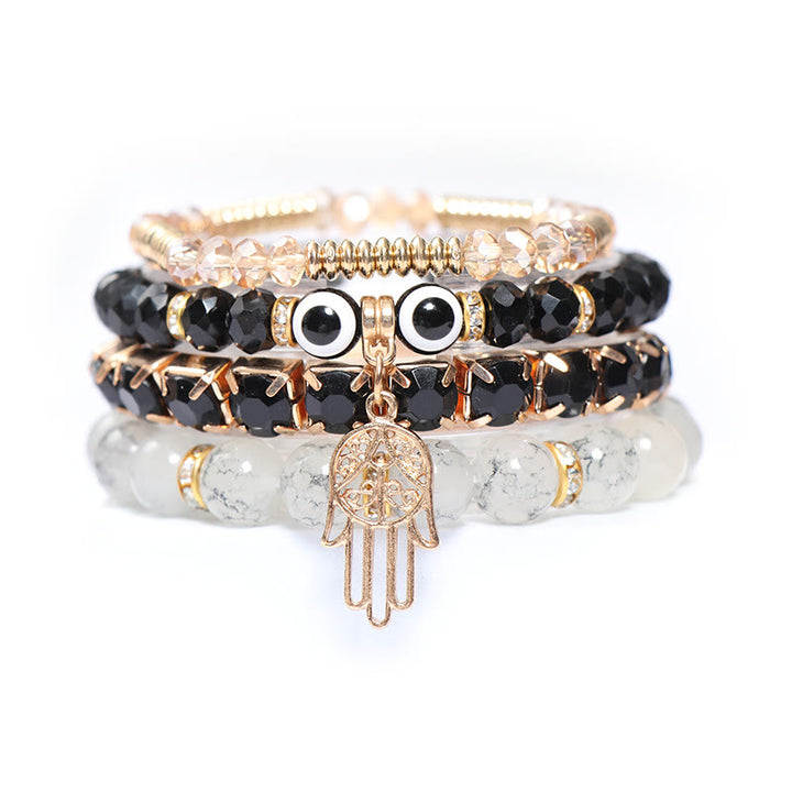 Olivenorma Evil Eye Hamsa Braccialetto di perline a quattro strati