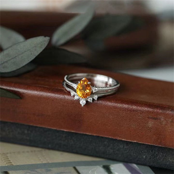 Anello Olivenorma in argento 925 con citrino a forma di goccia in oro 