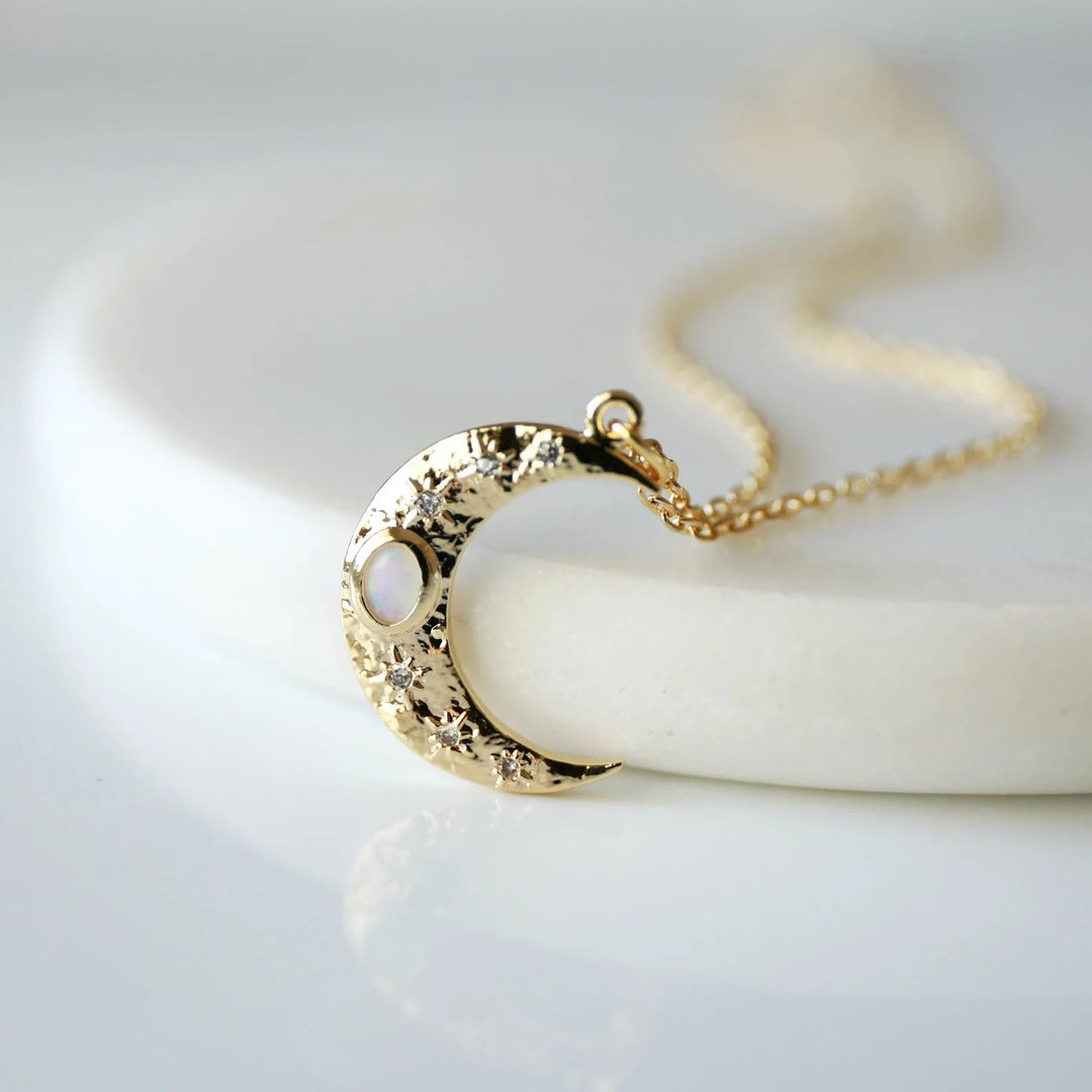 Collana con ciondolo in opale dorato Olivenorma Moon Clavicle