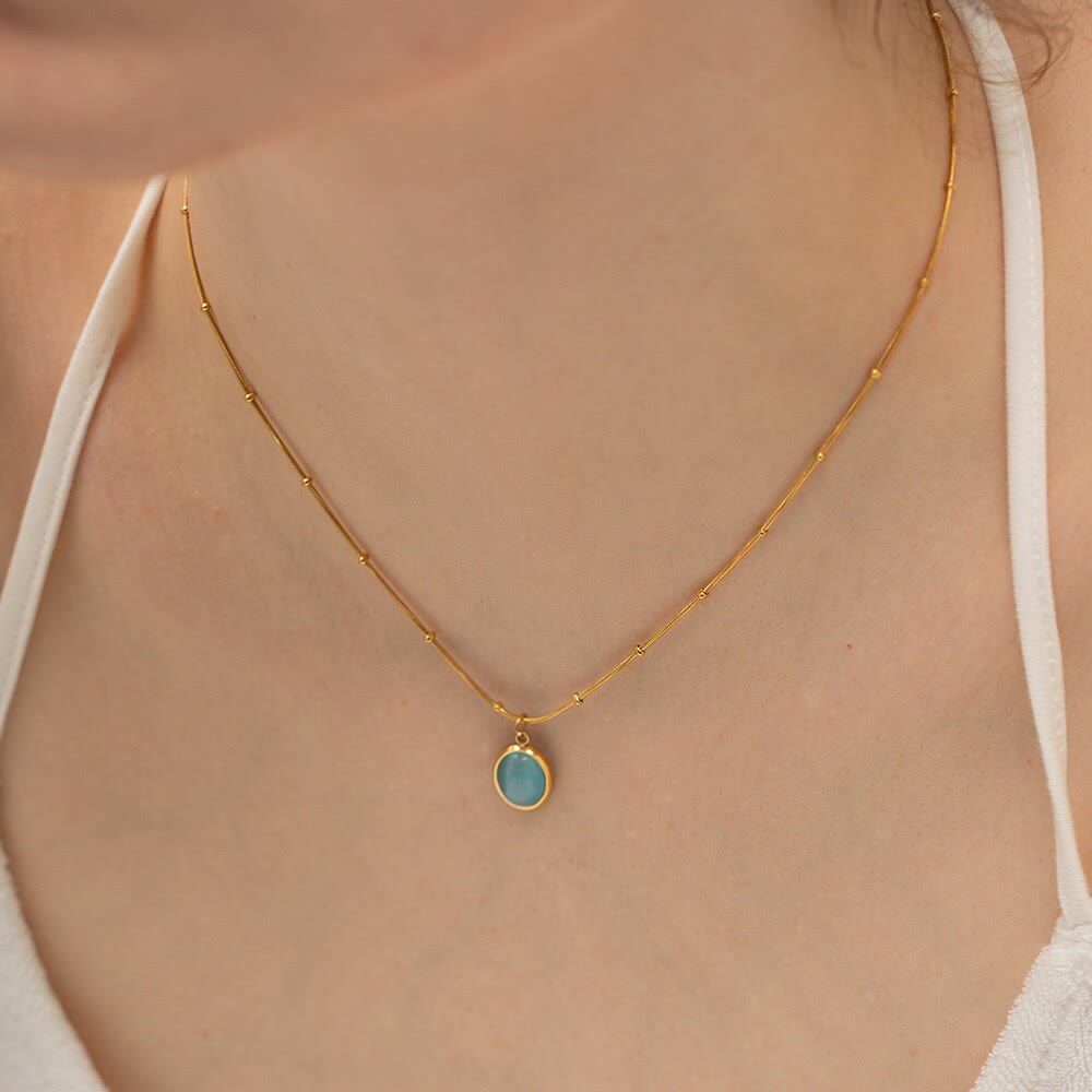 Collana con ciondolo a forma di cuore quadrato in pietra occhio di gatto blu Olivenorma