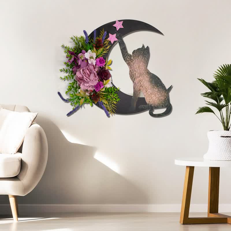 Olivenorma Decorazione da parete con luna celeste e gattino