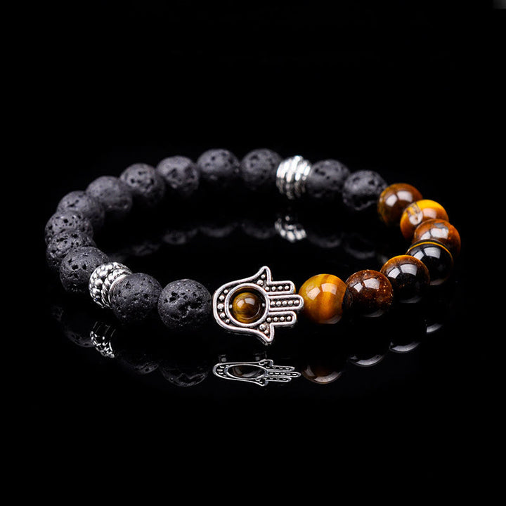 Olivenorma Bracciale con ciondolo Hamsa in perline di pietra naturale fatto a mano