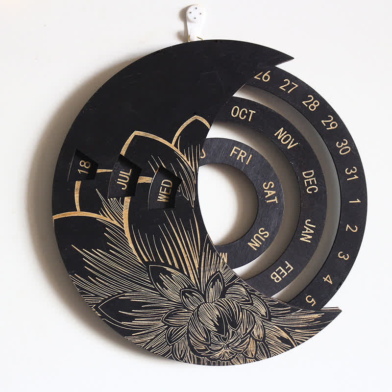 Olivenorma Circle Calendario perpetuo in legno a forma di mezzaluna, decorazione da parete