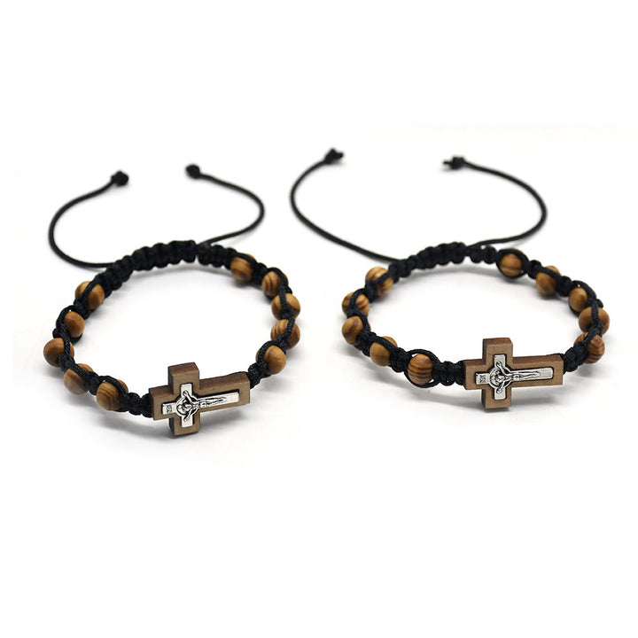 Bracciale avvolgente in legno con croce di Gesù Olivenorma