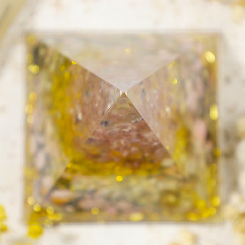 Piramide di orgone Olivenorma Quarzo Fragola con rodonite Albero della Vita 