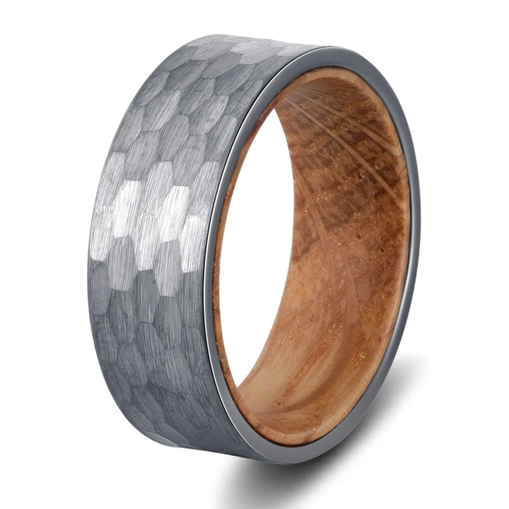 Olivenorma 8mm Anello da uomo in legno con botte di whisky in carburo di tungsteno