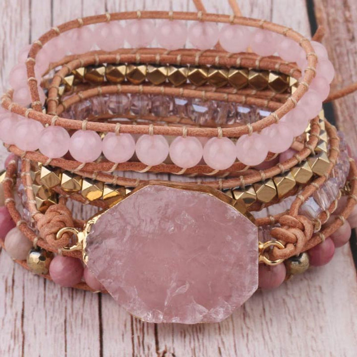 Bracciale in pietra di quarzo rosa Olivenorma 
