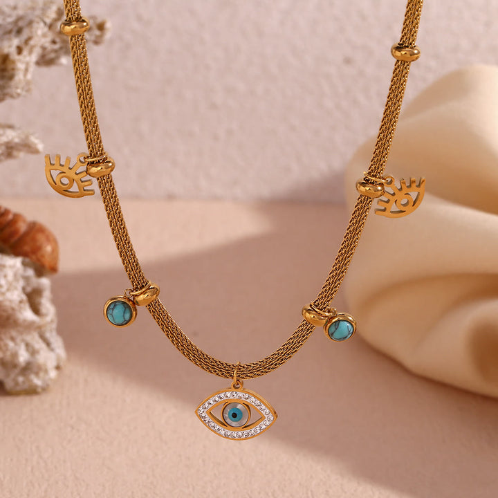 Collana Olivenorma con catena spessa e zircone bianco turchese malocchio 