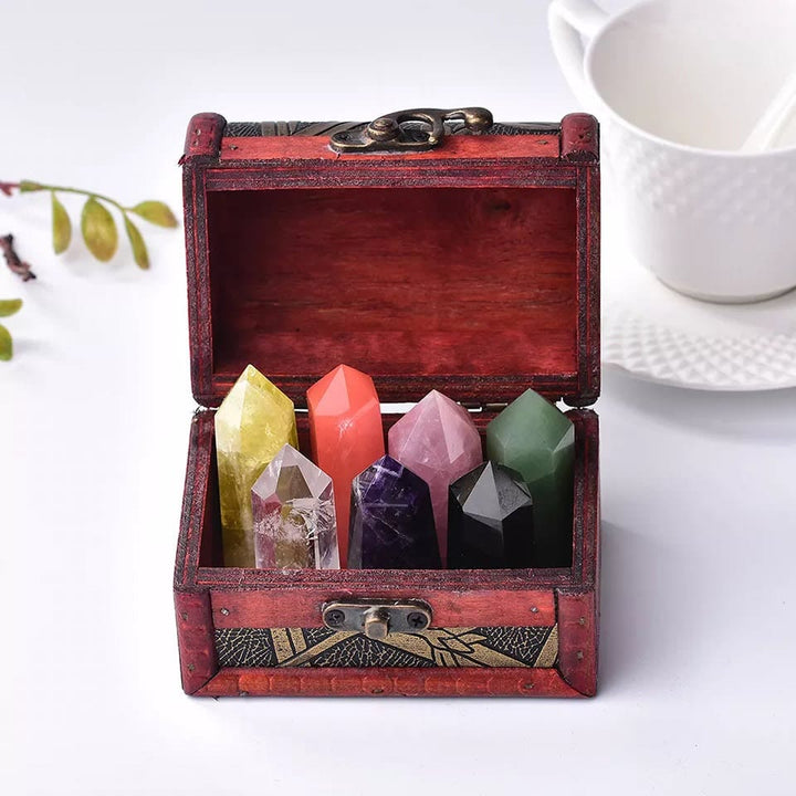 Olivenorma Set di decorazioni in pietra energetica con sette bacchette di cristallo naturale 
