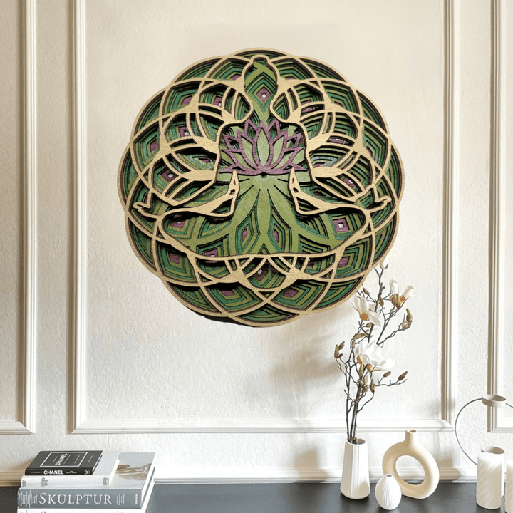 Olivenorma Decorazione murale 3D per meditazione yoga con loto verde