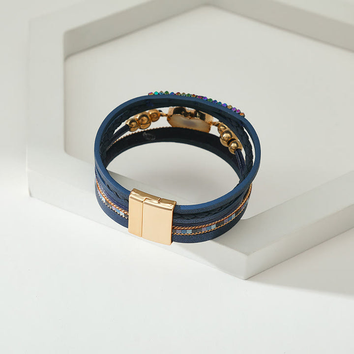 Olivenorma "Tripla protezione" Braccialetto con perline dorate e cristallo a forma di cuore contro il malocchio