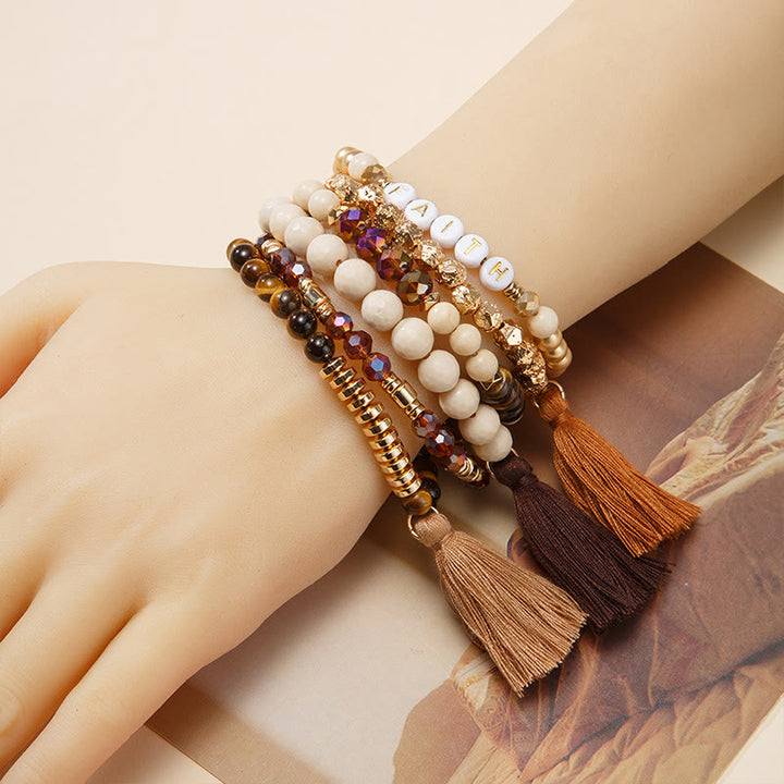 Olivenorma Set di 6 bracciali in cristallo naturale inciso