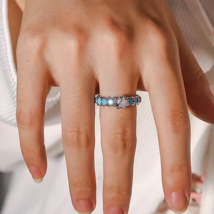 Anello di fidanzamento con diamanti e zirconi bianchi turchese Olivenorma