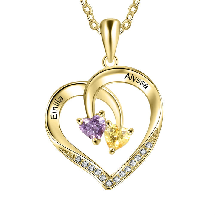 Olivenorma Custom Heart Promise 2 Pietre Portafortuna Nome Collana Incisione