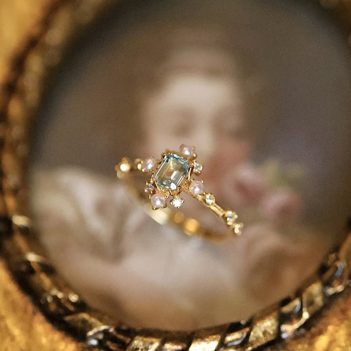 Olivenorma Anello in argento sterling S925 di lusso con perla acquamarina leggera 