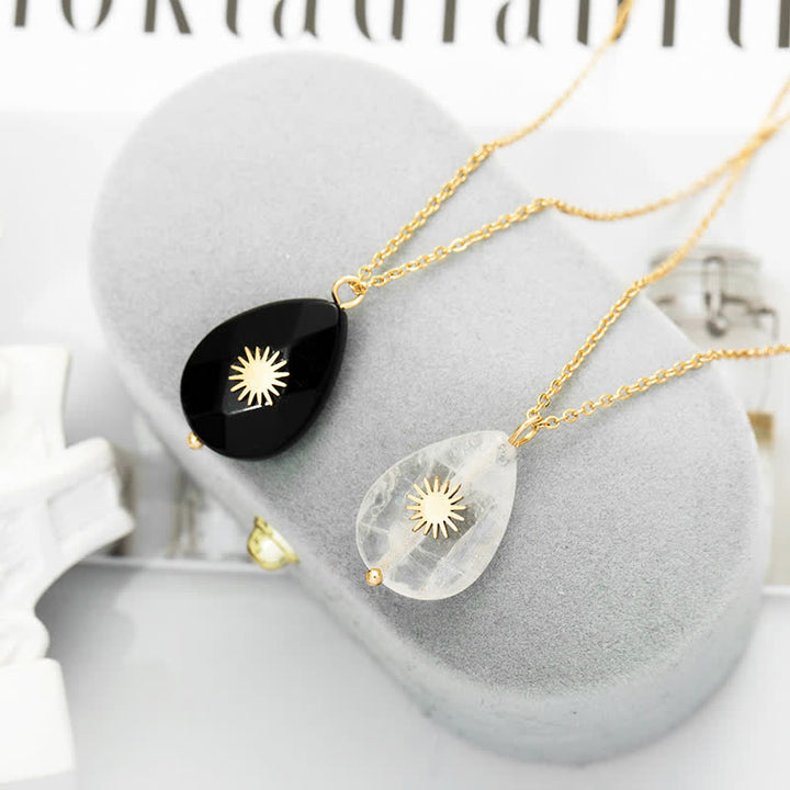 Collana con pietra preziosa curativa a forma di goccia d'acqua esagramma
