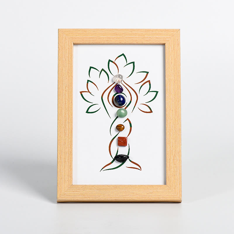 Decorazione per cornice per foto in pietra grezza con chakra dell'albero yoga Olivenorma