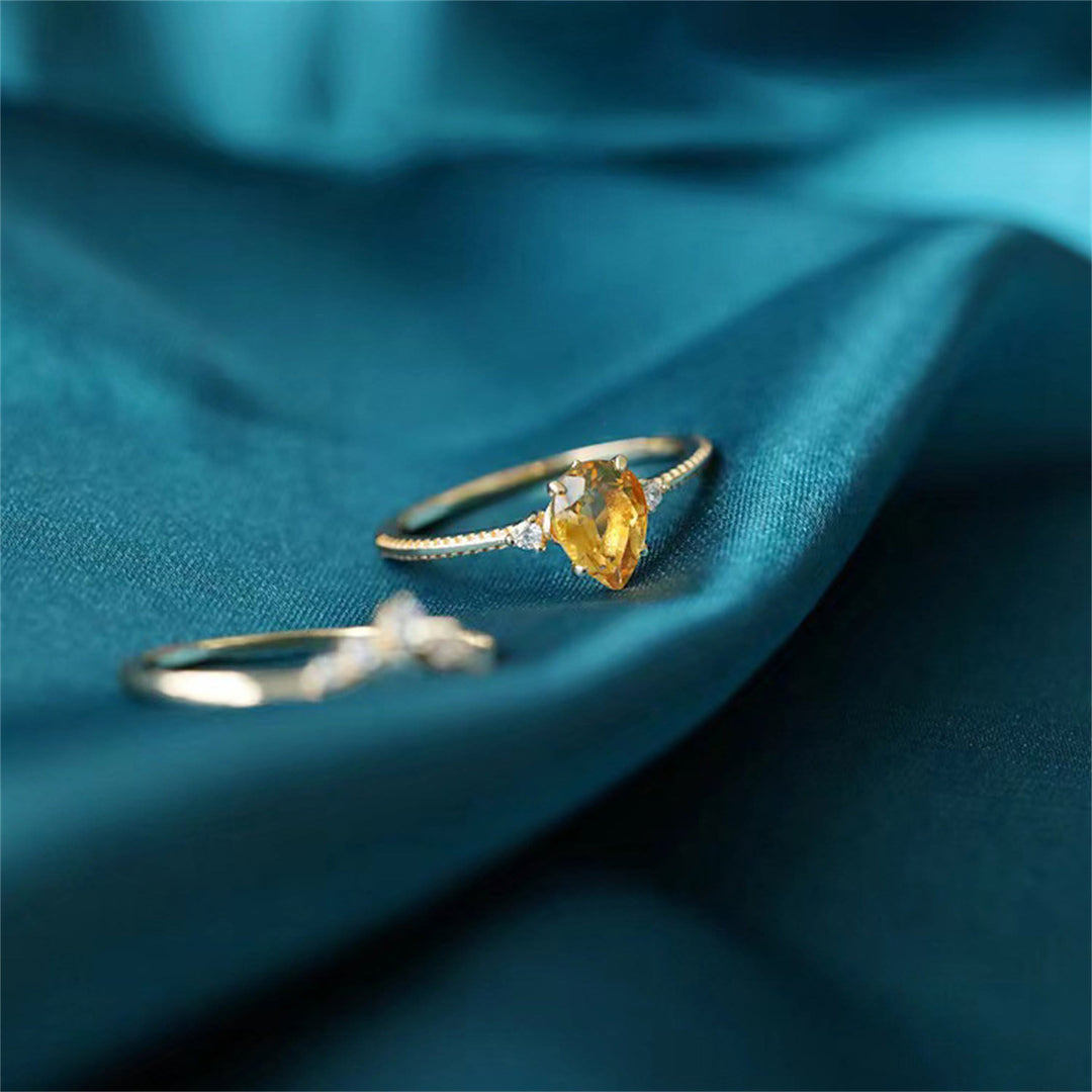 Anello Olivenorma in argento 925 con citrino a forma di goccia in oro 