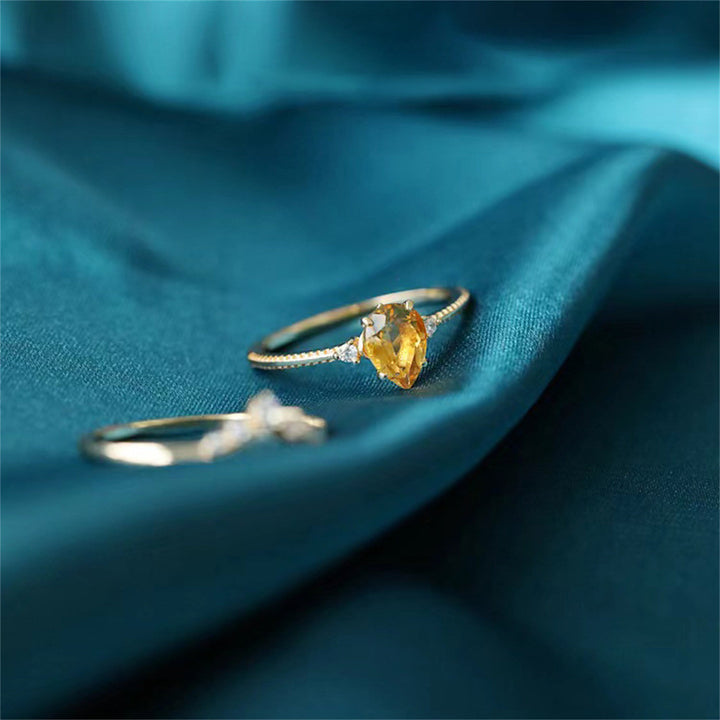 Anello Olivenorma in argento 925 con citrino a forma di goccia in oro 
