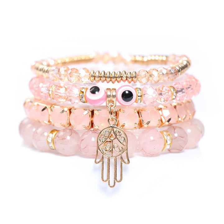 Olivenorma Evil Eye Hamsa Braccialetto di perline a quattro strati