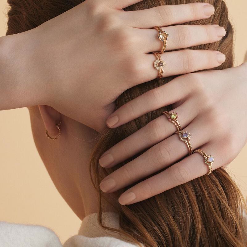 Olivenorma Dainty Peridot Pink Crystal Anello Regolabile Impilabile