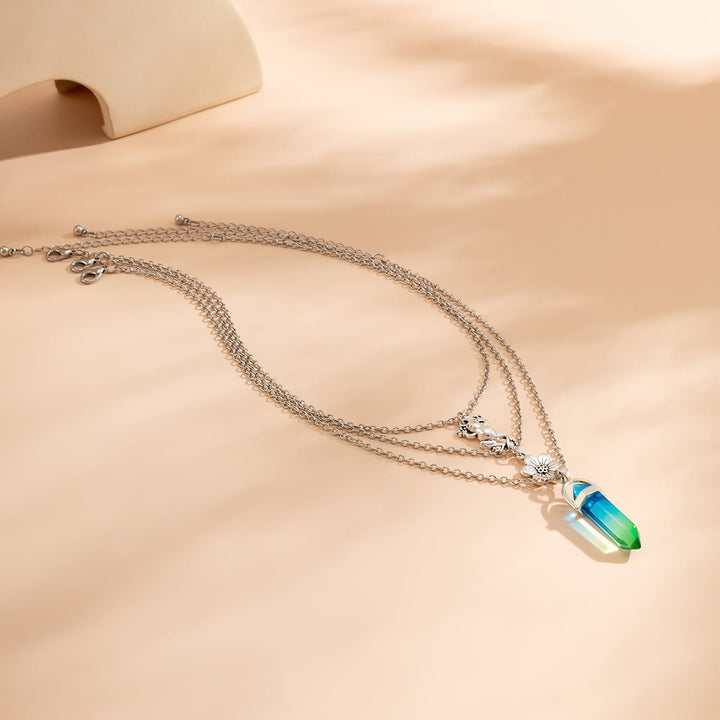 Olivenorma Set di collana con ciondolo a forma di fiore di rana in cristallo artificiale elettroplaccato colorato 