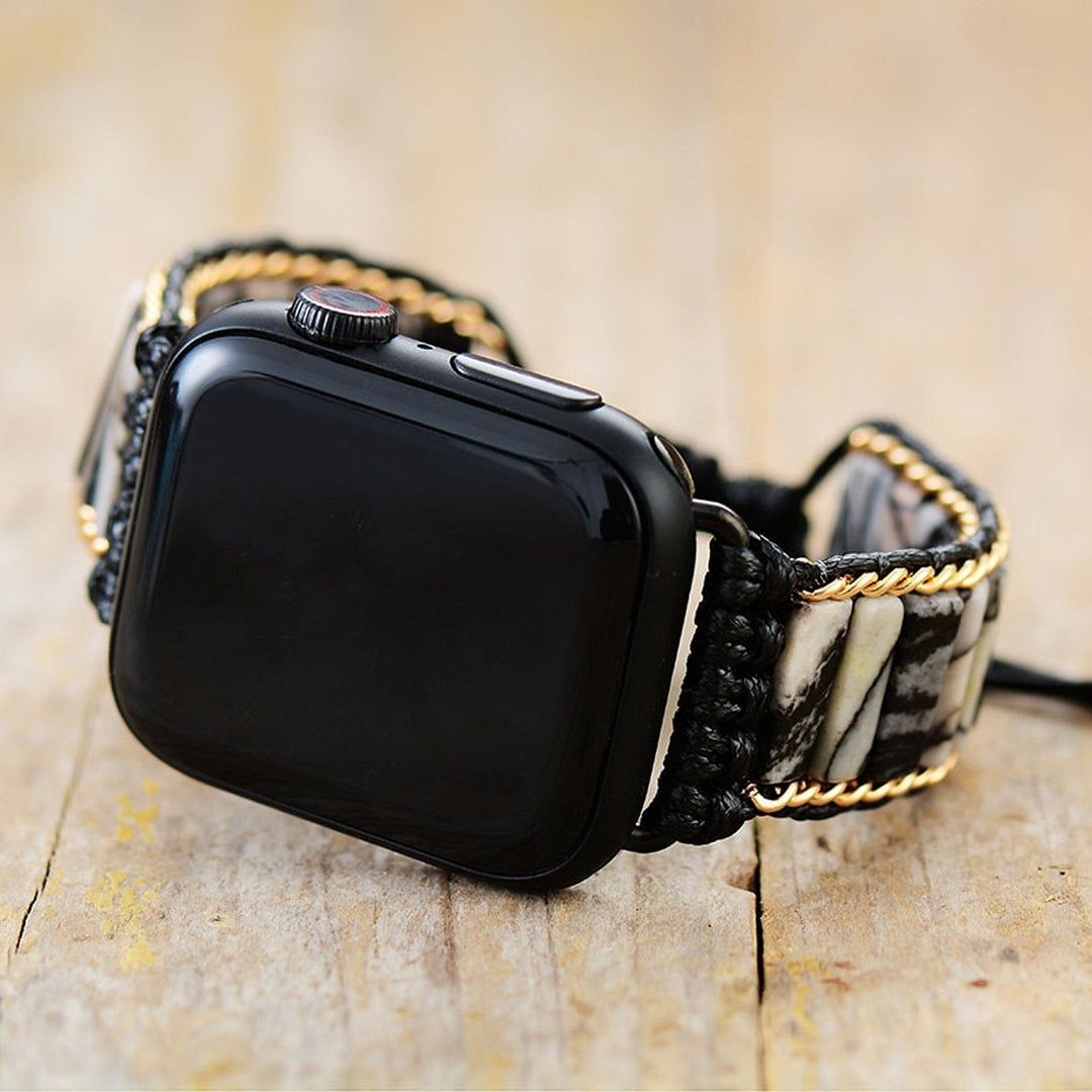 Cinturino avvolgente per Apple Watch Olivenorma in diaspro nero con perline 