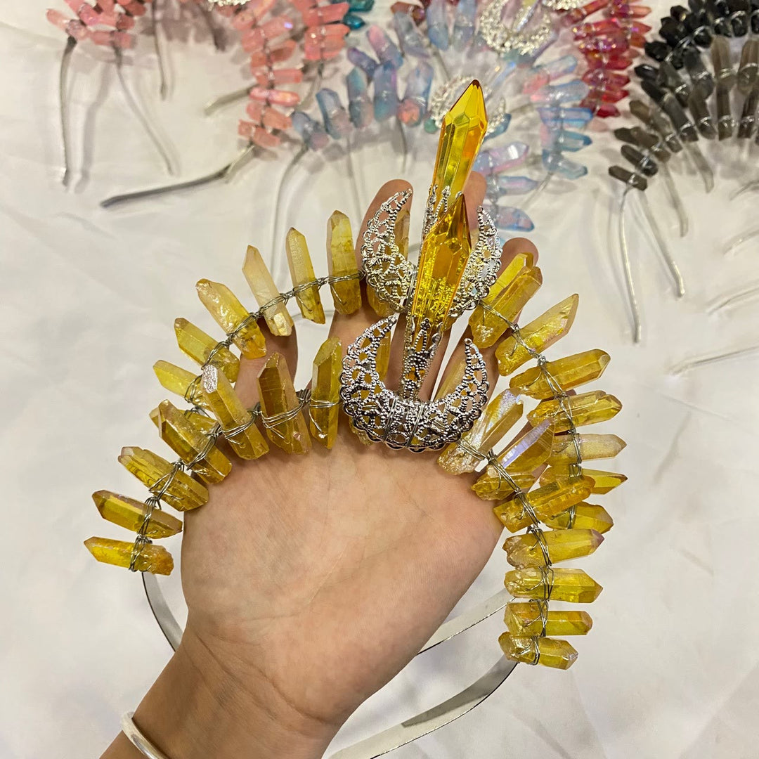 Olivenorma Fascia per capelli con decorazione lunare Corona di cristallo naturale