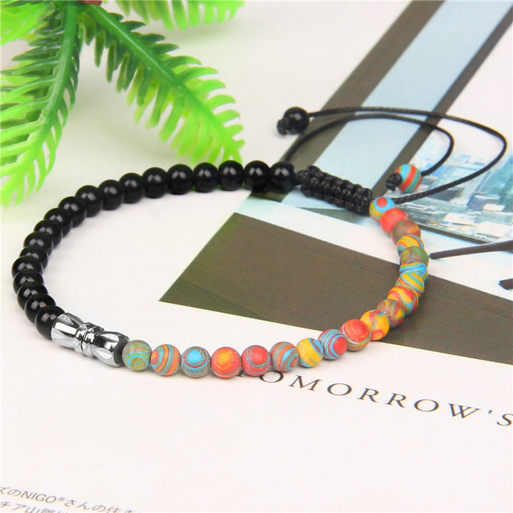 Bracciale intrecciato in onice nero e pietra naturale Olivenorma da 4 mm 