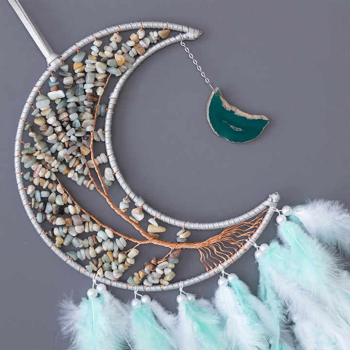 Olivenorma Ghiaia naturale intrecciata Albero della vita Luna Dream Catcher