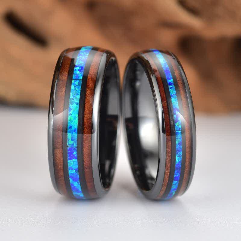 Anello Olivenorma in legno di Koa e conchiglia di abalone in carburo di tungsteno 