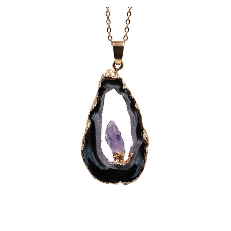 Collana in agata naturale, geode e ametista Olivenorma