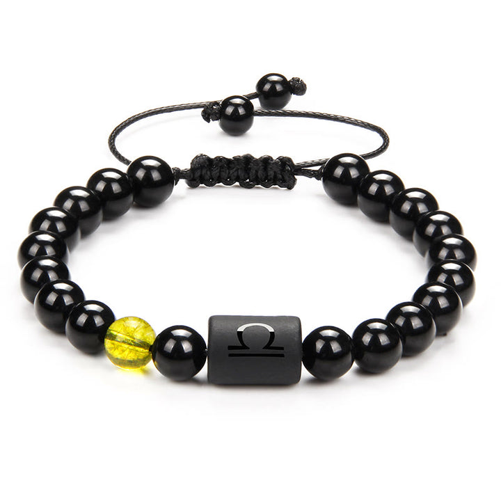 Olivenorma Bracciale intrecciato da uomo con zodiaco in onice nero naturale