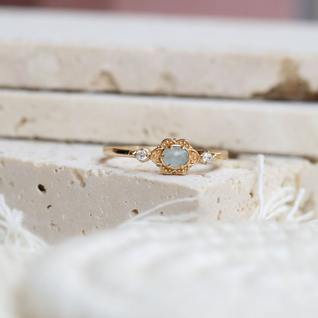 Olivenorma Anello Vintage con Fiori di Margherita in Acquamarina Naturale 