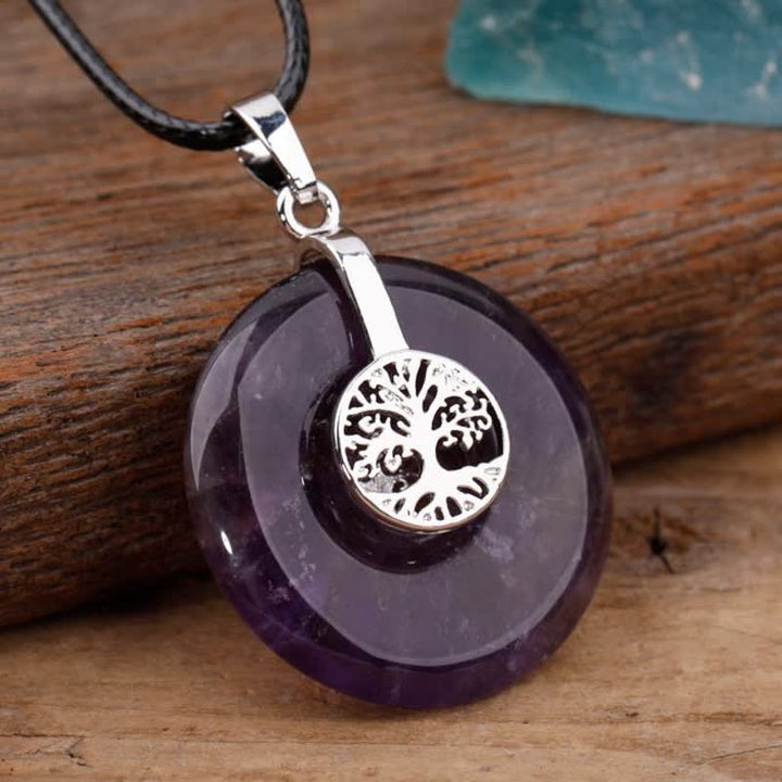 Collana con fibbia della pace in cristallo naturale Olivenorma e albero della vita