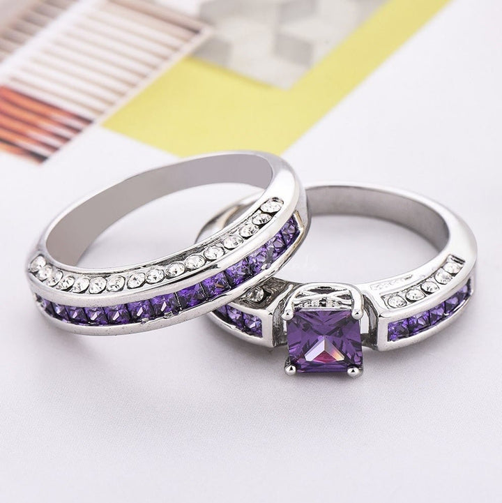 Olivenorma Ametista Zircone Bianco Anello Set Coppia di Anelli