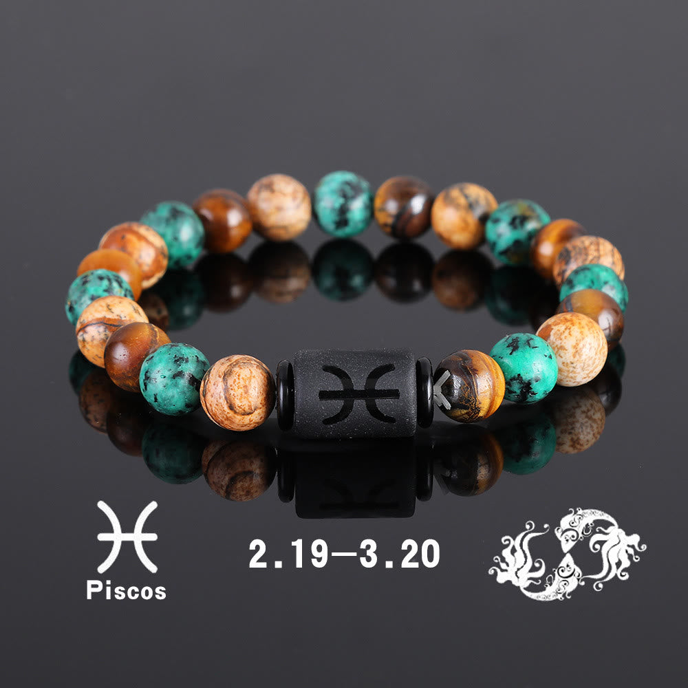 Bracciale con ciondolo zodiacale in bronzite con occhio di tigre Olivenorma