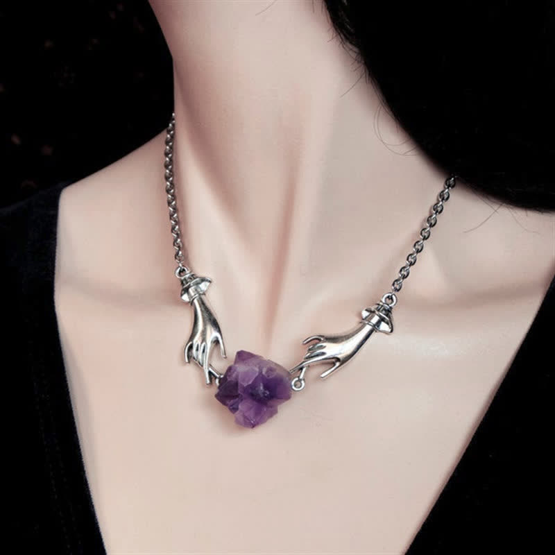 Collana di guarigione della mano dell'angelo di ametista