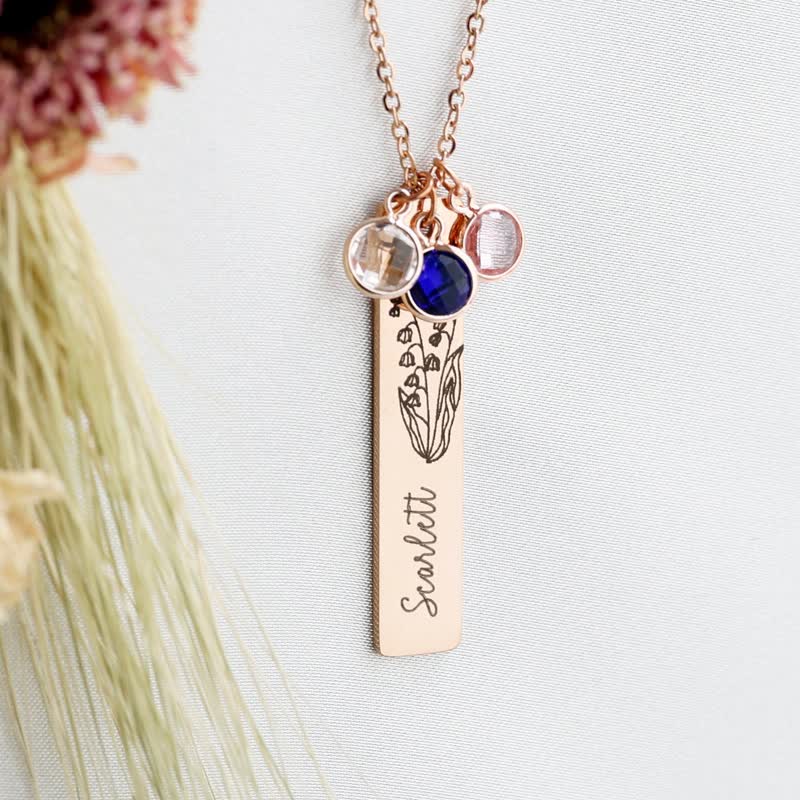 Olivenorma Collana personalizzata con fiore di nascita e pietra portafortuna con nome