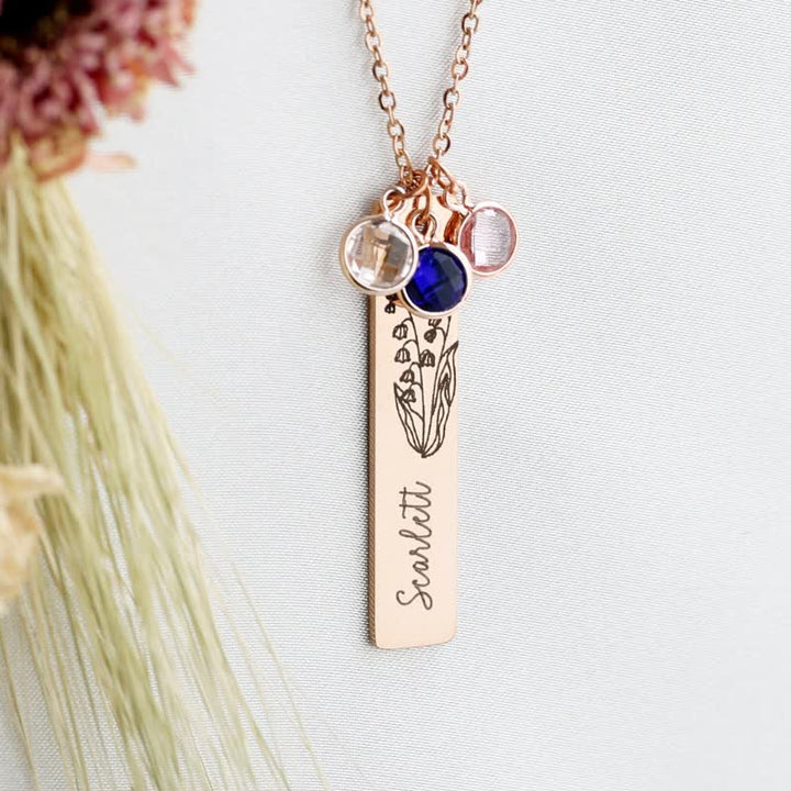 Olivenorma Collana personalizzata con fiore di nascita e pietra portafortuna con nome
