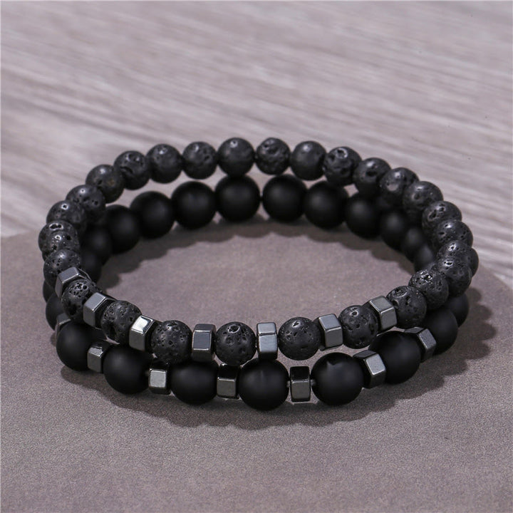 Bracciale da uomo con set elasticizzato in pietra lavica Olivenorma