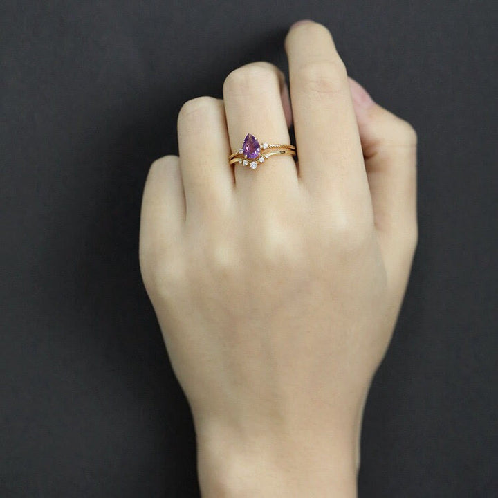 Anello Olivenorma Teardrop Ametista Zircone Bianco