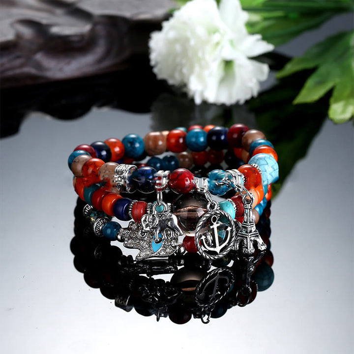 Olivenorma Elephant Tower Evil Eye Bracciale Hamsa Set
