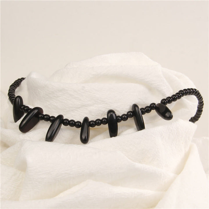 Olivenorma Collana Bohémien in Pietra Zanna Naturale con Perline da 4 mm