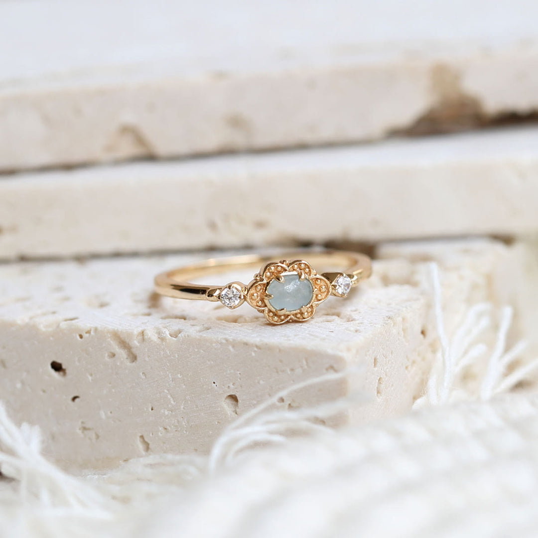 Olivenorma Anello Vintage con Fiori di Margherita in Acquamarina Naturale 