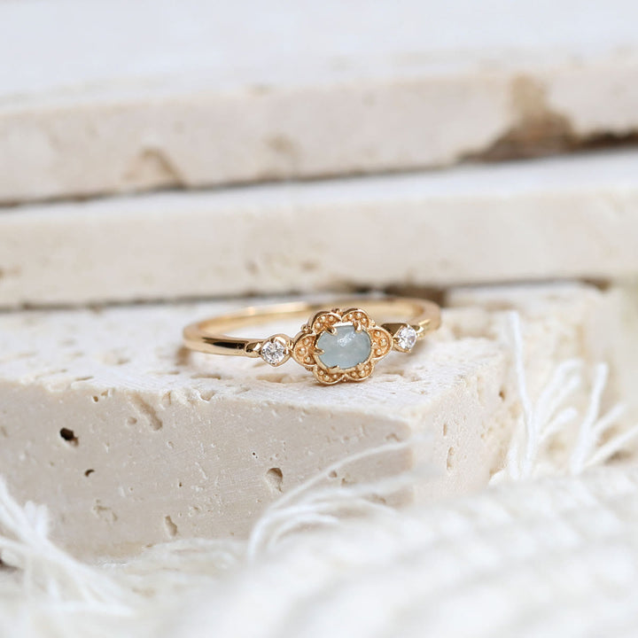 Olivenorma Anello Vintage con Fiori di Margherita in Acquamarina Naturale 