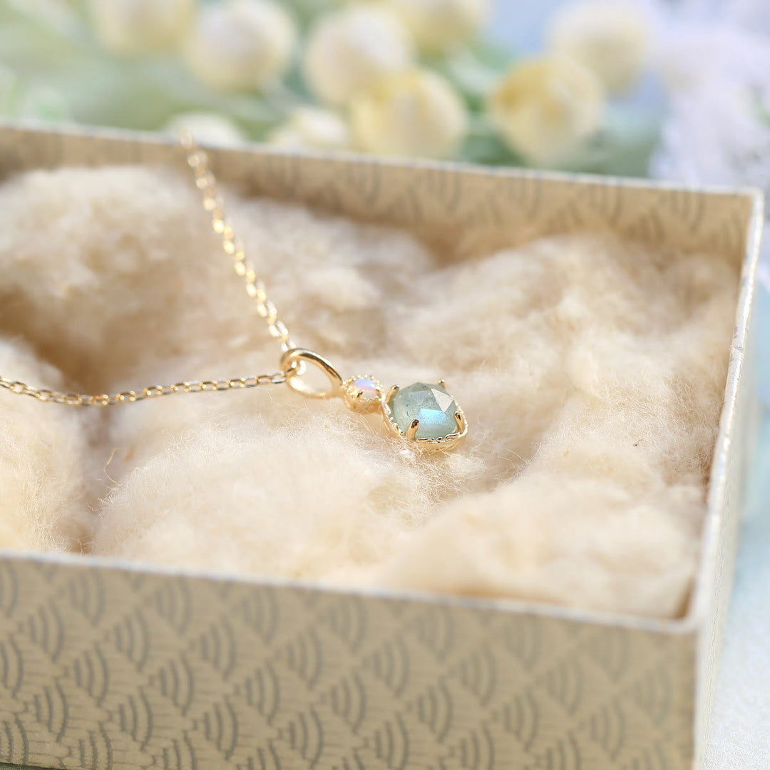 Collana con anello in pietra quadrata di labradorite naturale Olivenorma 