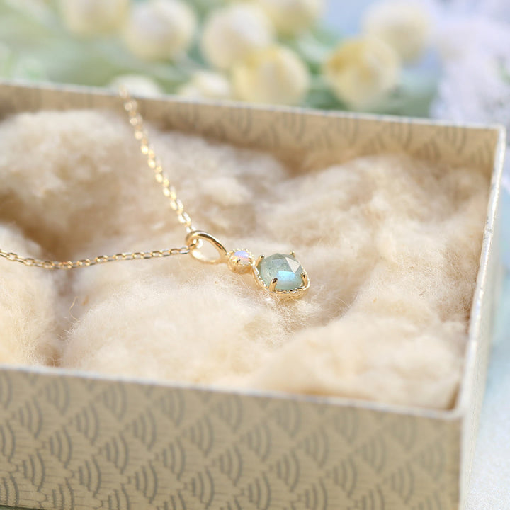 Collana con anello in pietra quadrata di labradorite naturale Olivenorma 