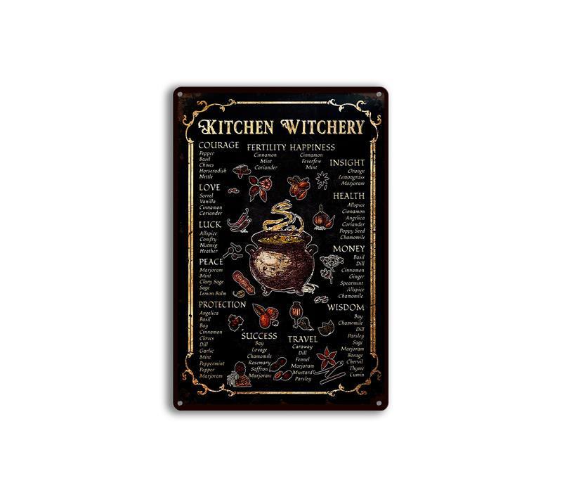 Olivenorma Witch's Kitchen Cookbook Piatto in metallo nero Decorazione da parete