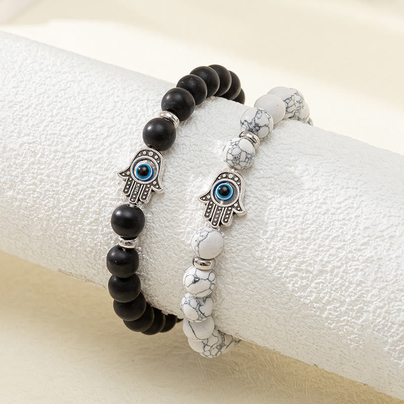 Olivenorma Ossidiana Bianco Turchese Malocchio Hamsa Bracciale Set